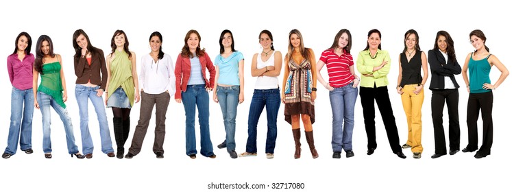 Large Group Of Happy Beautiful Women Isolated