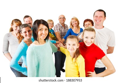 Large Group Of Happy People Smiling And Showing Unity.