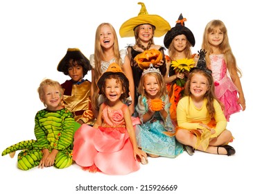 Large group of kids in costumes isolated on white - Powered by Shutterstock