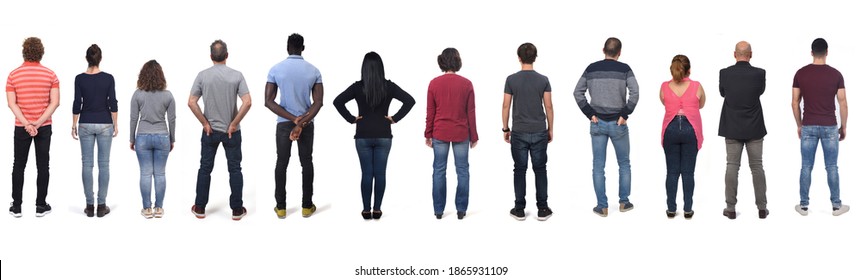 Large Group Of Man And Women Wearing  Jeans On White Background