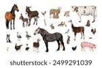 Large group of many farm animals standing together