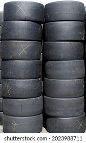 Large Group Of Motorsport Used And Scratched Racing Tire Heap Set