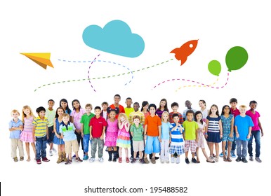 Large Group Of Multiethnic Children Childhood Activities