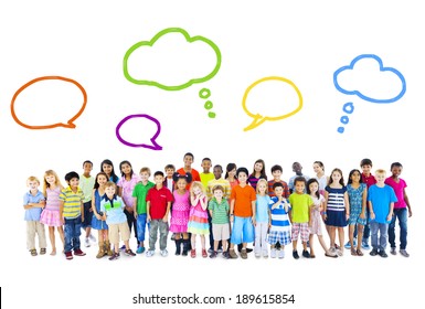 Large Group of Multiethnic Children Speech Bubbles