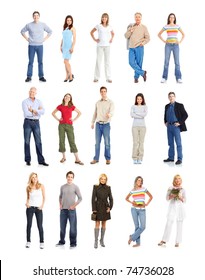 Large group of people. Isolated over white background.