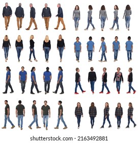 Large Group Of People Walking On White Background