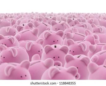 Large group of pink piggy banks