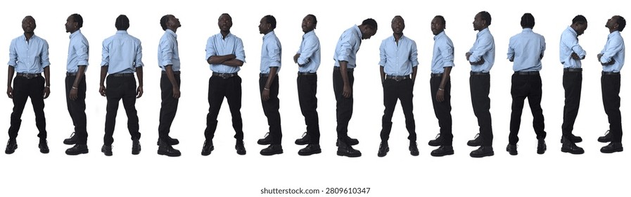 large group of  same man standing on white background
