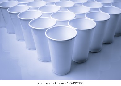 Large Group Of White Disposable Plastic Cups