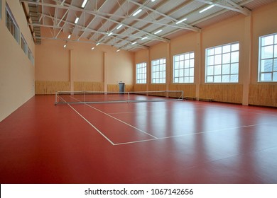 Large Gym In The Room. Volleyball Court Under The Roof. Sports Hall