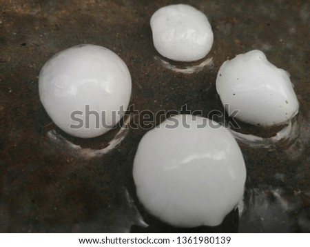 Large Hailstones (Hail Ice Balls) on ground after hailstorm,hail are large in size,selective Focus, close-up.