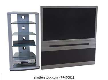 Large HD TV with Component Rack on white background