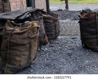 Large Heavy Hard Wearing Heavy Duty Industrial Brown Sacks Of Black Coal Extracted From Coalmine