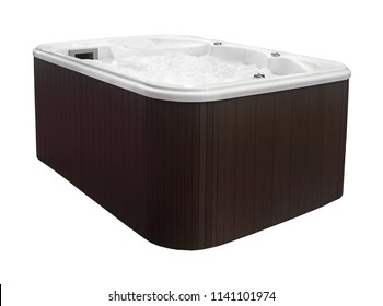 Large Hot Tub With Wooden Brown Edge Isolated On White