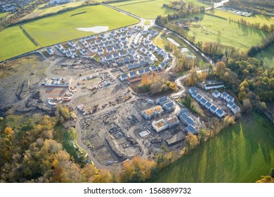 Large Housing Development Aerial View In Construction On Rural Countryside Site Scotland UK