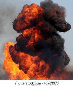 Large Industrial Fire With Thick Black Smoke