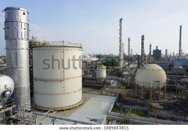 Large industrial tanks or spherical\
tanks for filter of petrochemical plant, oil and gas or water in\
refinery or power plant for industrial\
plant