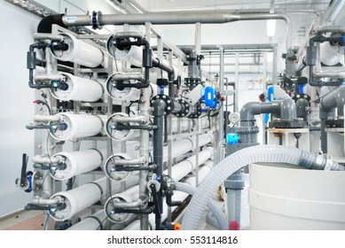 Large Industrial Water Treatment And Boiler Room. Reverse Osmosis Plant, RO