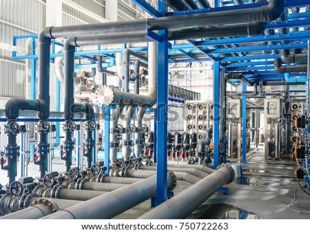 Large industrial water treatment and boiler room. reverse osmosis plant, RO