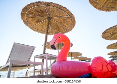 large inflatable pink flamingo