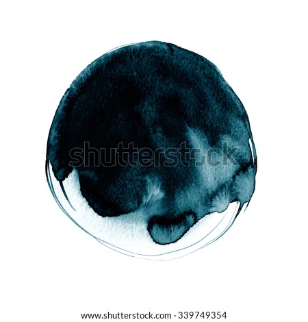 Large ink spot with paint texture isolated on white background. Saturated turquoise color. Hand drawn background for logo, banner and print design.