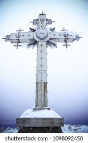 A Large Iron Cross, A Symbol Of Orthodoxy, A Landmark Of Altai