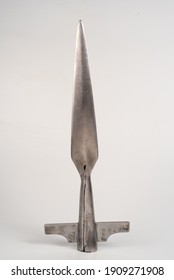 Large Iron Tip With Ears For A Spear On A White Background