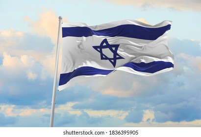 Large Israel Flag Waving In The Wind