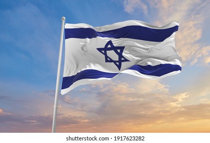 Large Israel Flag Waving In The Wind