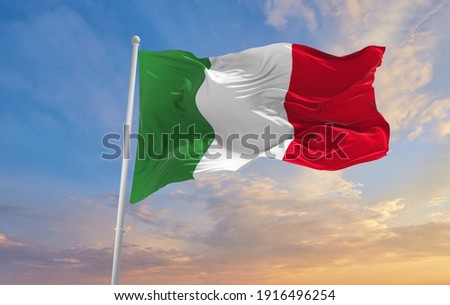 Large Italian flag waving in the wind