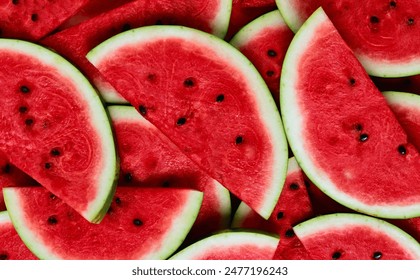 Large juicy ripe red watermelon slices