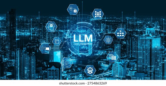 Large Language Model LLM processing data. Represents deep text learning, natural language processing NLP AI tech, transformer architecture, and generative AI deep learning future technology. Corpus