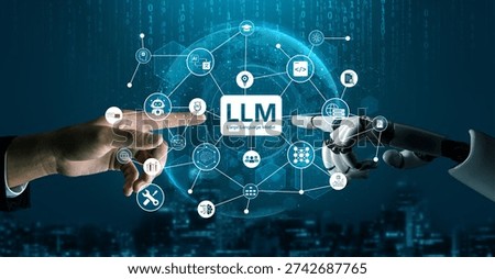 Large Language Model LLM processing data. Represents deep text learning, natural language processing NLP AI tech, transformer architecture, and generative AI deep learning future technology. Corpus