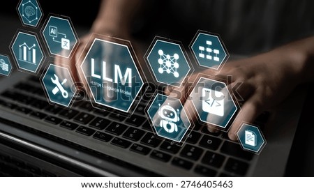 Large Language Model LLM processing data. Represents deep text learning, natural language processing NLP AI tech, transformer architecture, and generative AI deep learning future technology. Corpus