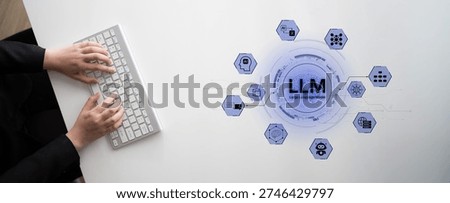 Large Language Model LLM processing data. Represents deep text learning, natural language processing NLP AI tech, transformer architecture, and generative AI deep learning future technology. Corpus
