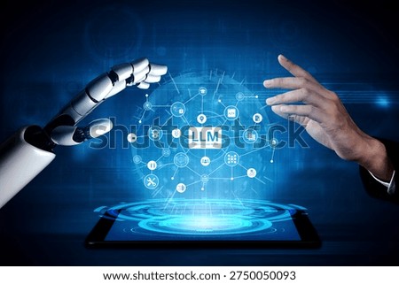 Large Language Model LLM processing data. Represents deep text learning, natural language processing NLP AI tech, transformer architecture, and generative AI deep learning future technology. Corpus