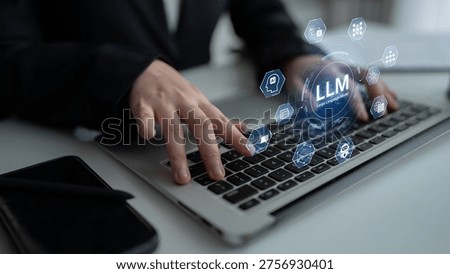 Large Language Model LLM processing data. Represents deep text learning, natural language processing NLP AI tech, transformer architecture, and generative AI deep learning future technology. Corpus