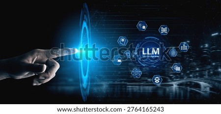 Large Language Model LLM processing data. Represents deep text learning, natural language processing NLP AI tech, transformer architecture, and generative AI deep learning future technology. Corpus
