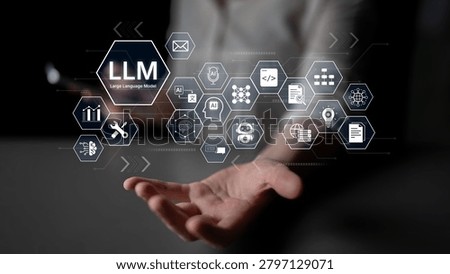 Large Language Model LLM processing data. Represents deep text learning, natural language processing NLP AI tech, transformer architecture, and generative AI deep learning future technology. Corpus