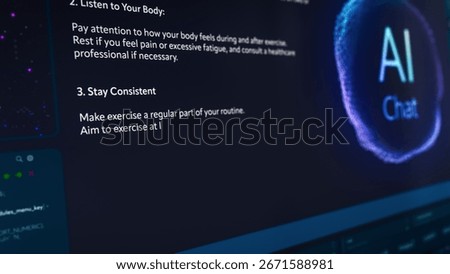 Large Language Model Software Generating Productivity Tips, Emphasizing Goal Setting, Task Prioritization, Consistency and Gradual Progress. Interface with Sleek Design and an AI Chat Logo