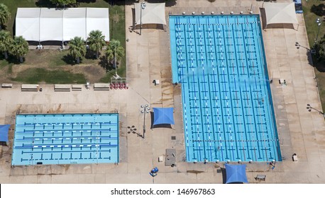 Large Lap Sized Swimming Pool Viewed From Overhead