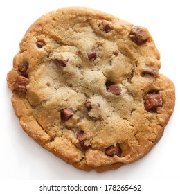 Large Light Chocolate Chip Cookie On A White Surface Shot From Above