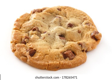 Large Light Chocolate Chip Cookie On A White Surface