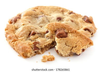 Large Light Chocolate Chip Cookie Broken On A White Surface