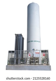 Large Liquid Oxygen tank in Hospital. Liquid oxygen tank with warning label for flammable.