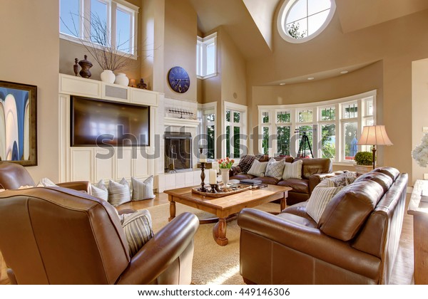 Large Living Room Interior Design High Royalty Free Stock Image