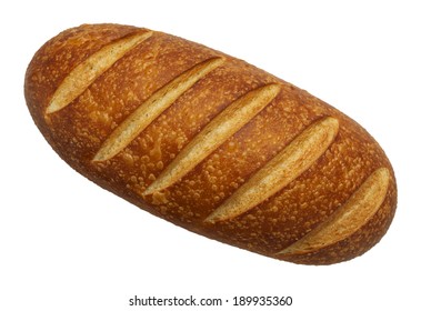 Large Loaf of French Bread Top View Isolated on White Background.