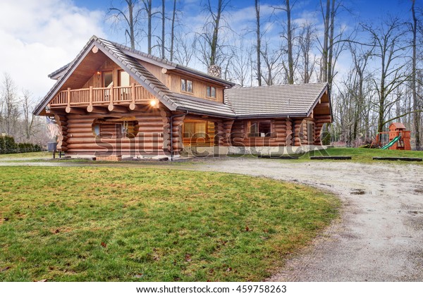 Large Log Cabin House Exterior Kids Stock Image Download Now