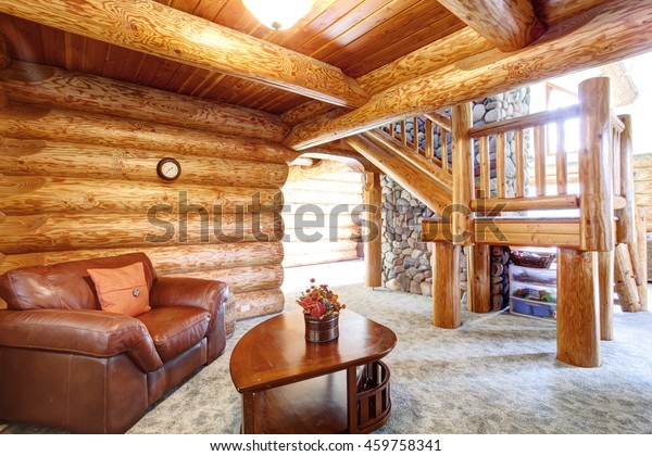 Large Log Cabin House Interior Cozy Stock Photo Edit Now 459758341