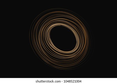 A large looping circular shape created in orange light against a pitch dark background in one single long exposure shot.